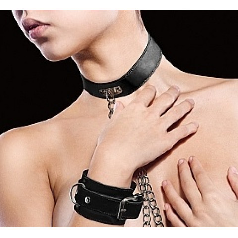 Комплект для бондажа Leather Collar and Handcuffs